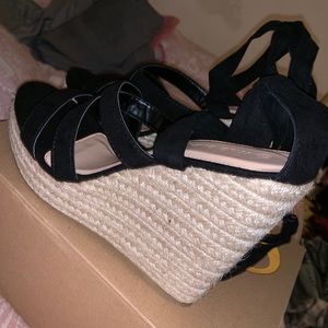 Black wedges. Never worn